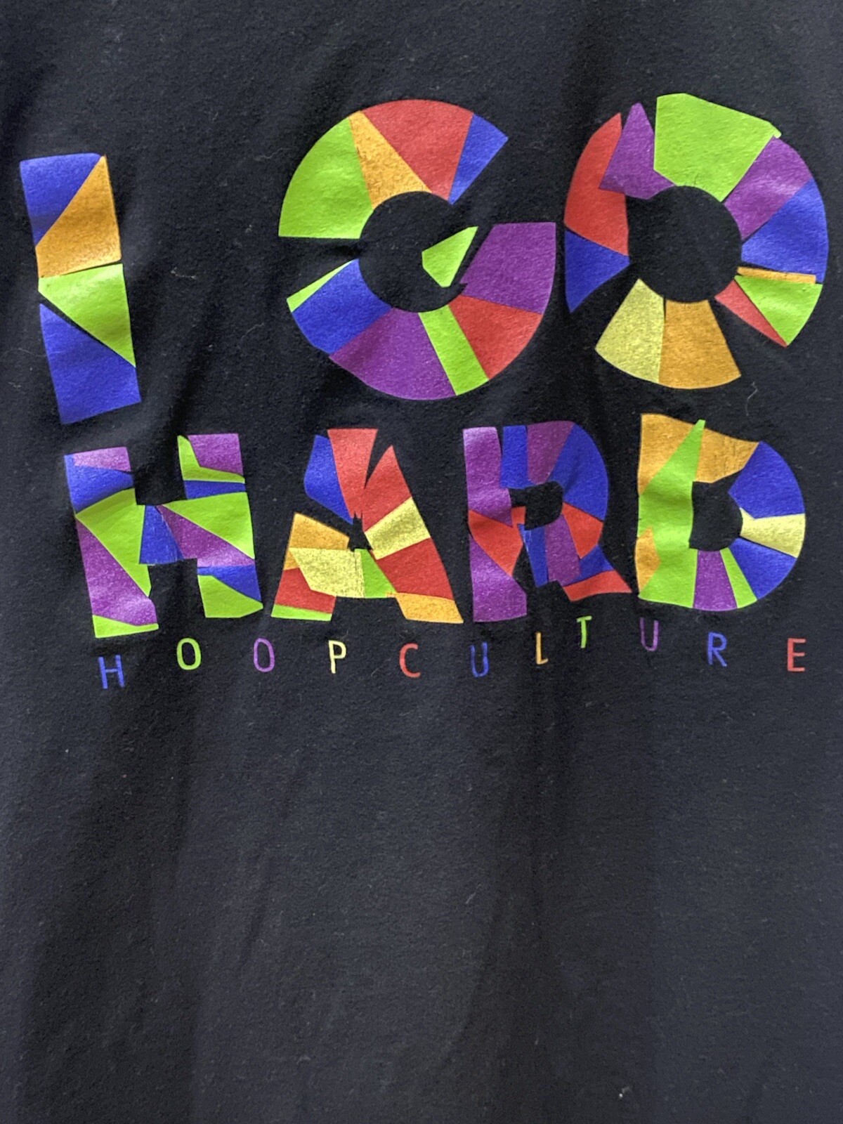 Hoop Culture “I Go Hard” Rainbow Colors Text Black Long Sleeve Tee | Men Large