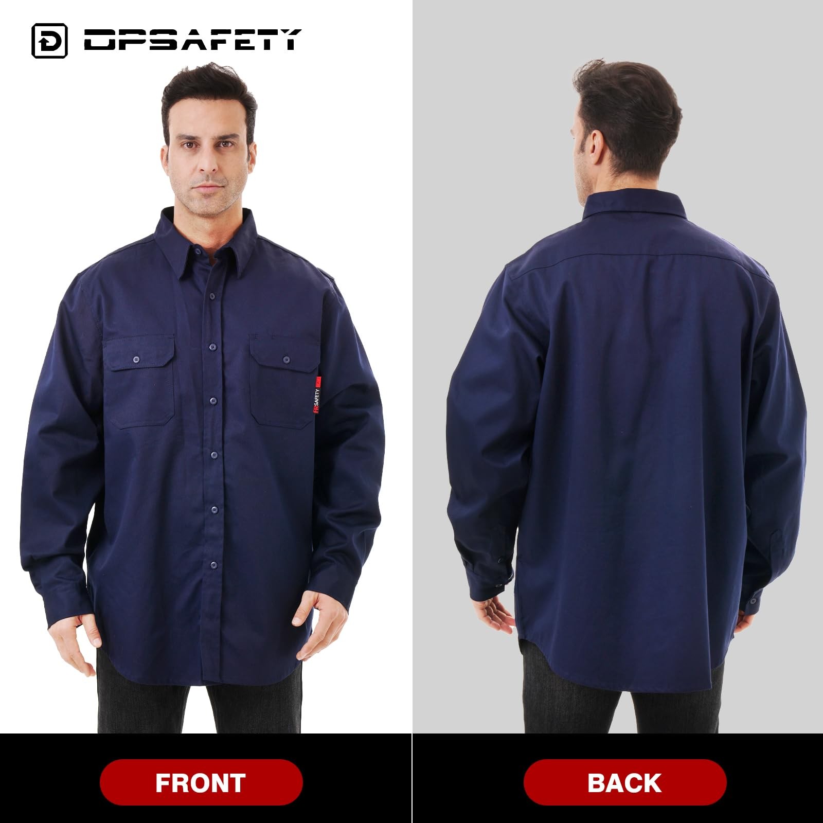 Men FR Shirt 7oz Fire Resistant CAT2 Welding 100% Cotton Navy 2XLarge