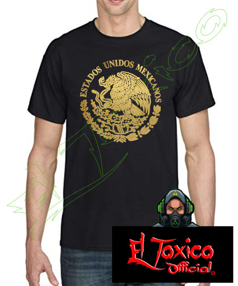 Mexico Flag Eagle Escudo T-Shirt Design HTV Print 100% Cotton Black/Gray Shirt