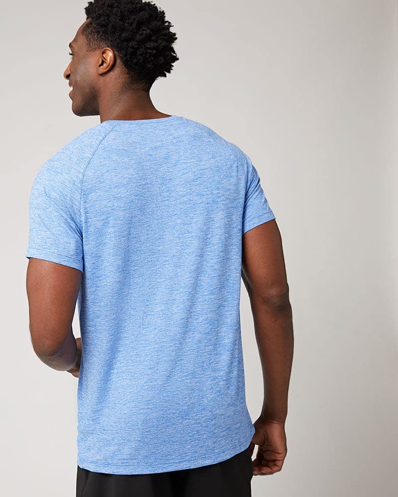Cool Men’s Active T-Shirt | Raglan Short Sleeve | Quick Dry | Anti-Odor, Blue…