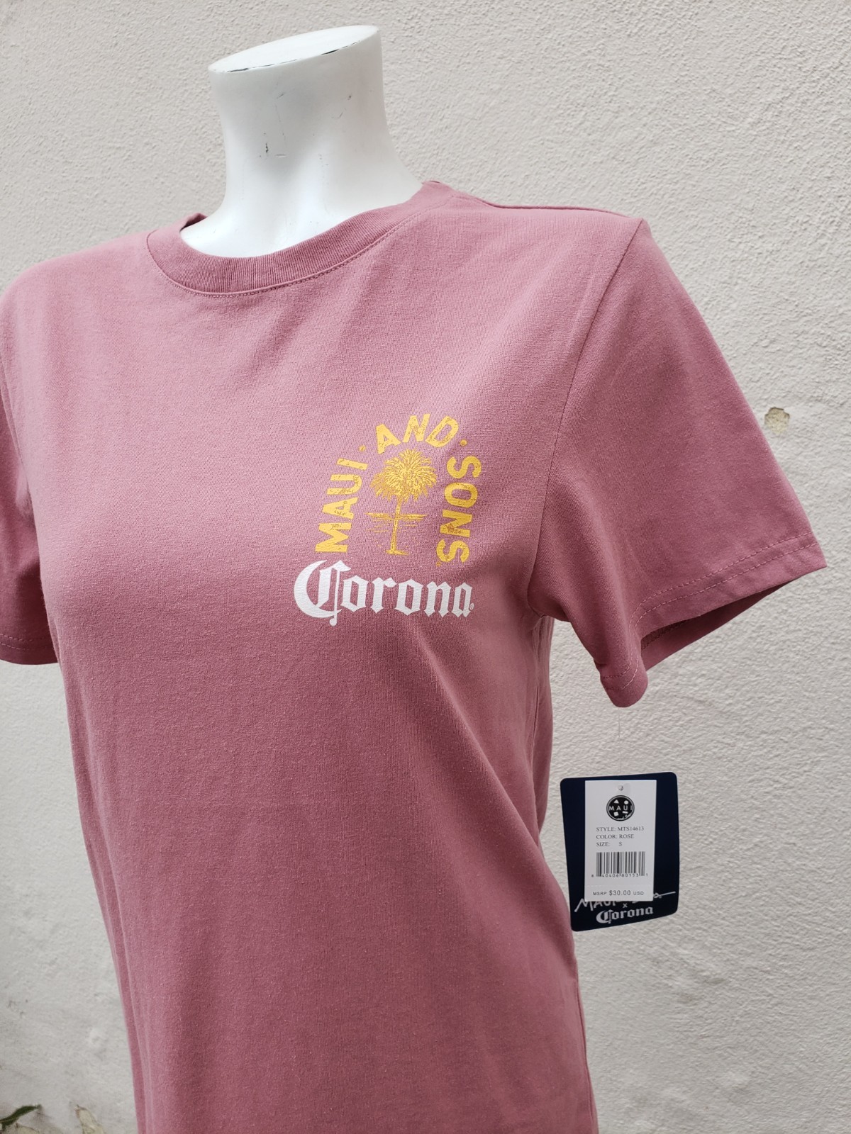 Maui & Sons x Corona beer collab rose pink tee shirt NWT size small