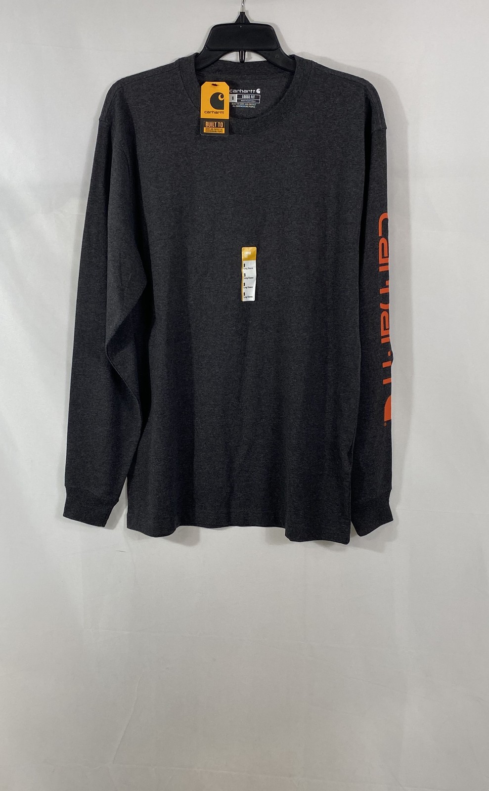 Carhartt Men’s Carbon Heather Gray Loose Fit Long Sleeve Logo T-Shirt NWT Sz S