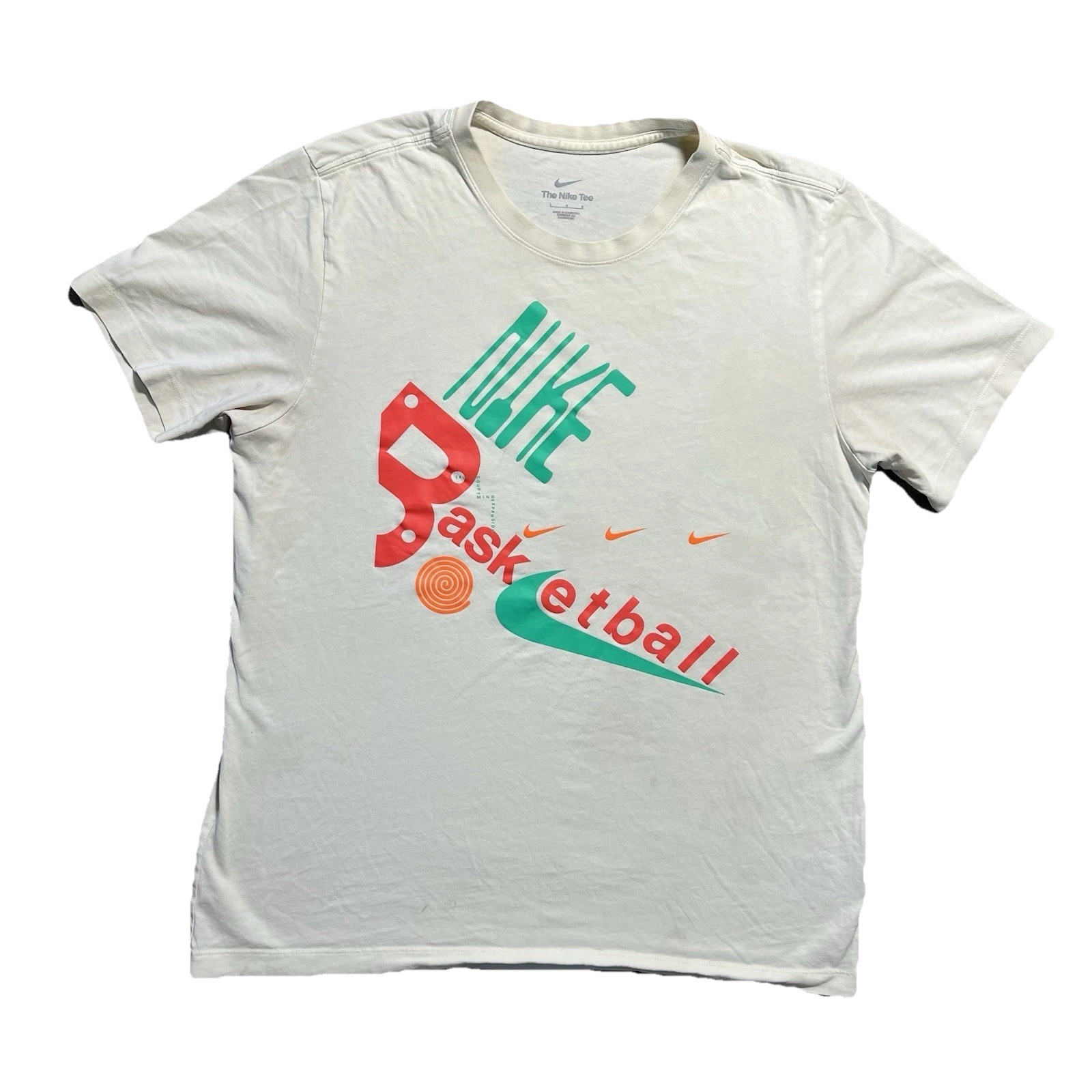 Nike Hoops Basketball T Shirt Mens L White Double Sided Swoosh