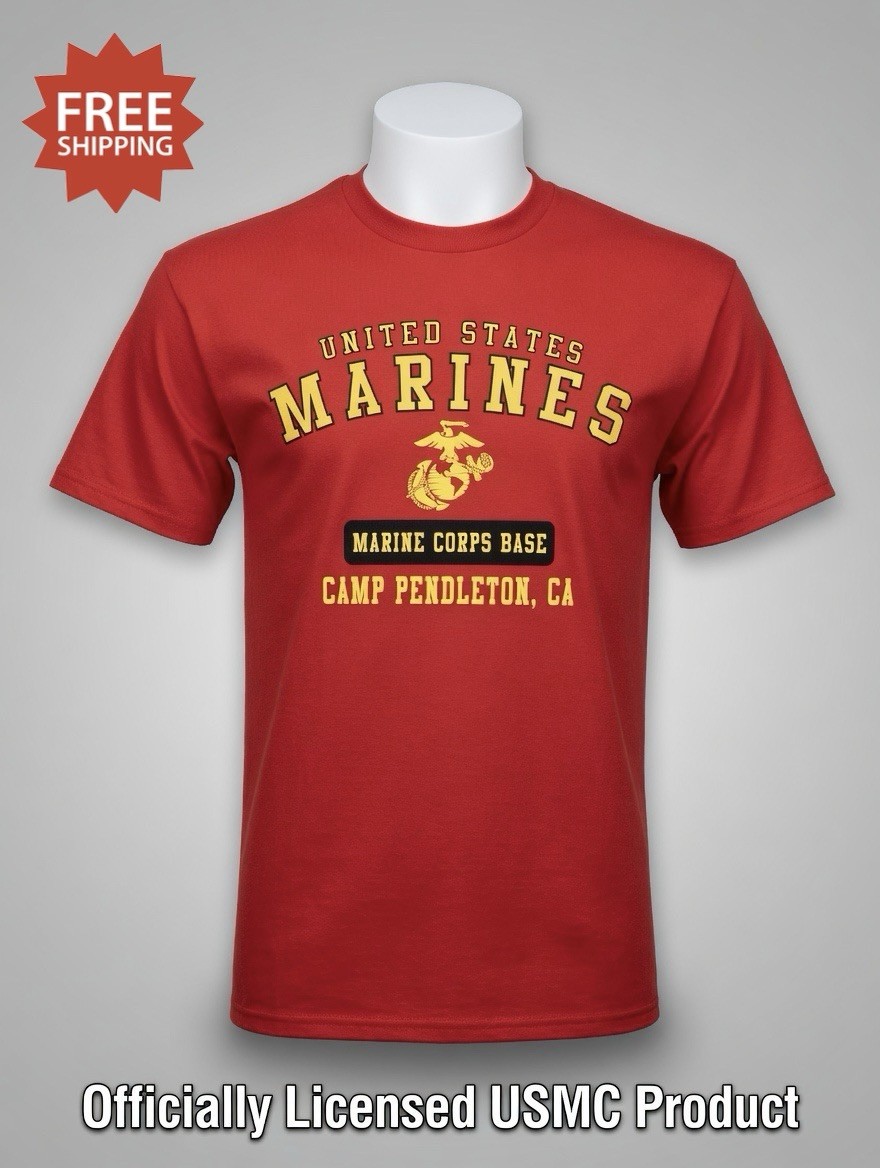 UNITED STATES MARINE CORPS “USMC BASE CAMP PENDLETON, CA”- Red T-Shirt – Sz XL