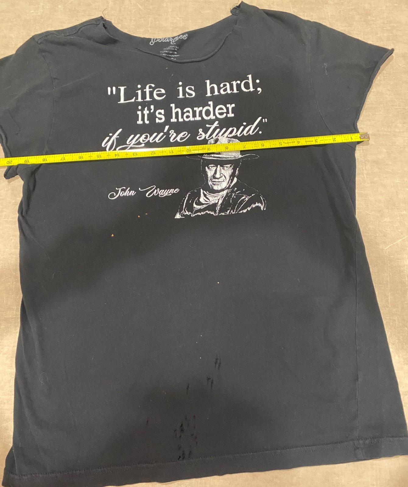 Chopped John Wayne Graphic Tee – Raw Neck Distressed Western Shirt Medium