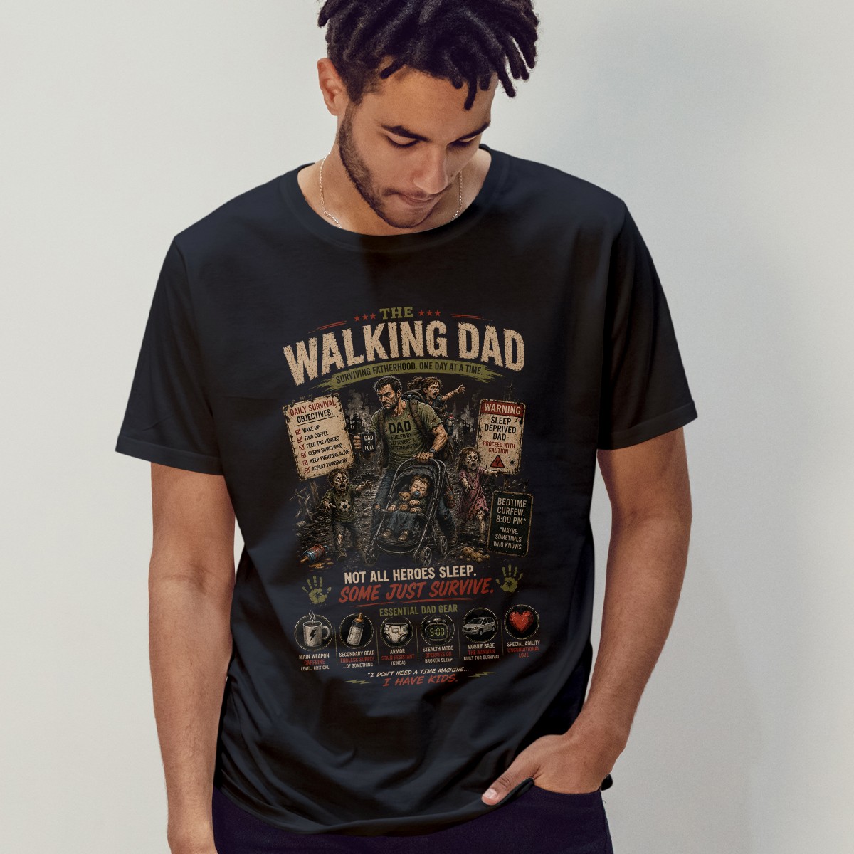 The Walking Dad Surviving Fatherhood Mens T-Shirt Zombie Parody Gift For Him