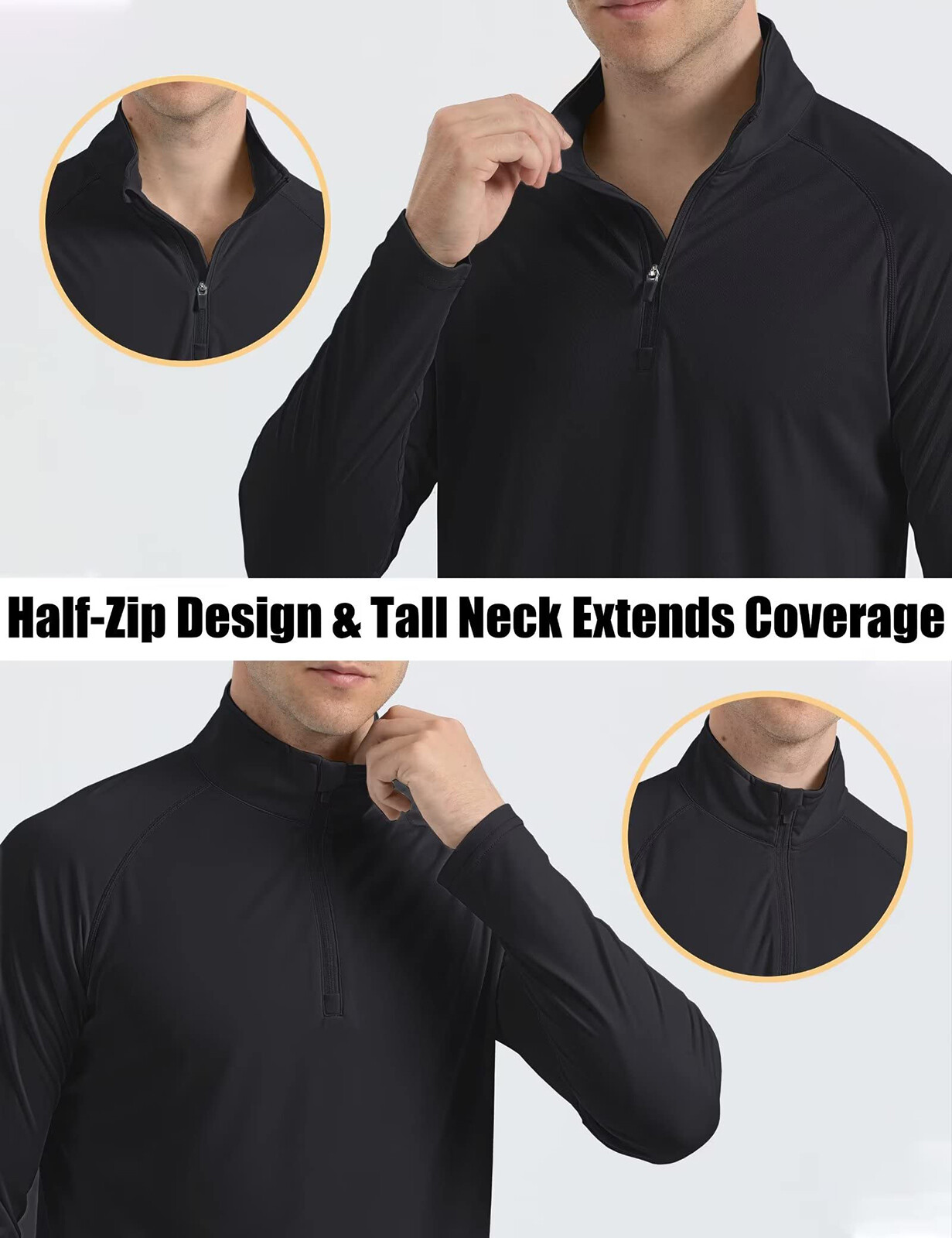 Mens Long Sleeve Shirt 1/4 Zip Sun Protection Shirts UPF 50+ Outdoor Hiking Tops