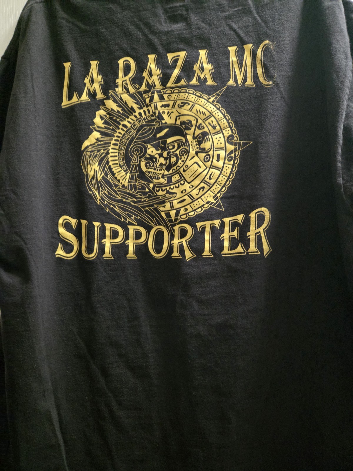 Black/Gold La Raza MC Supporter Double-Sided Graphic Tee Men’s XL