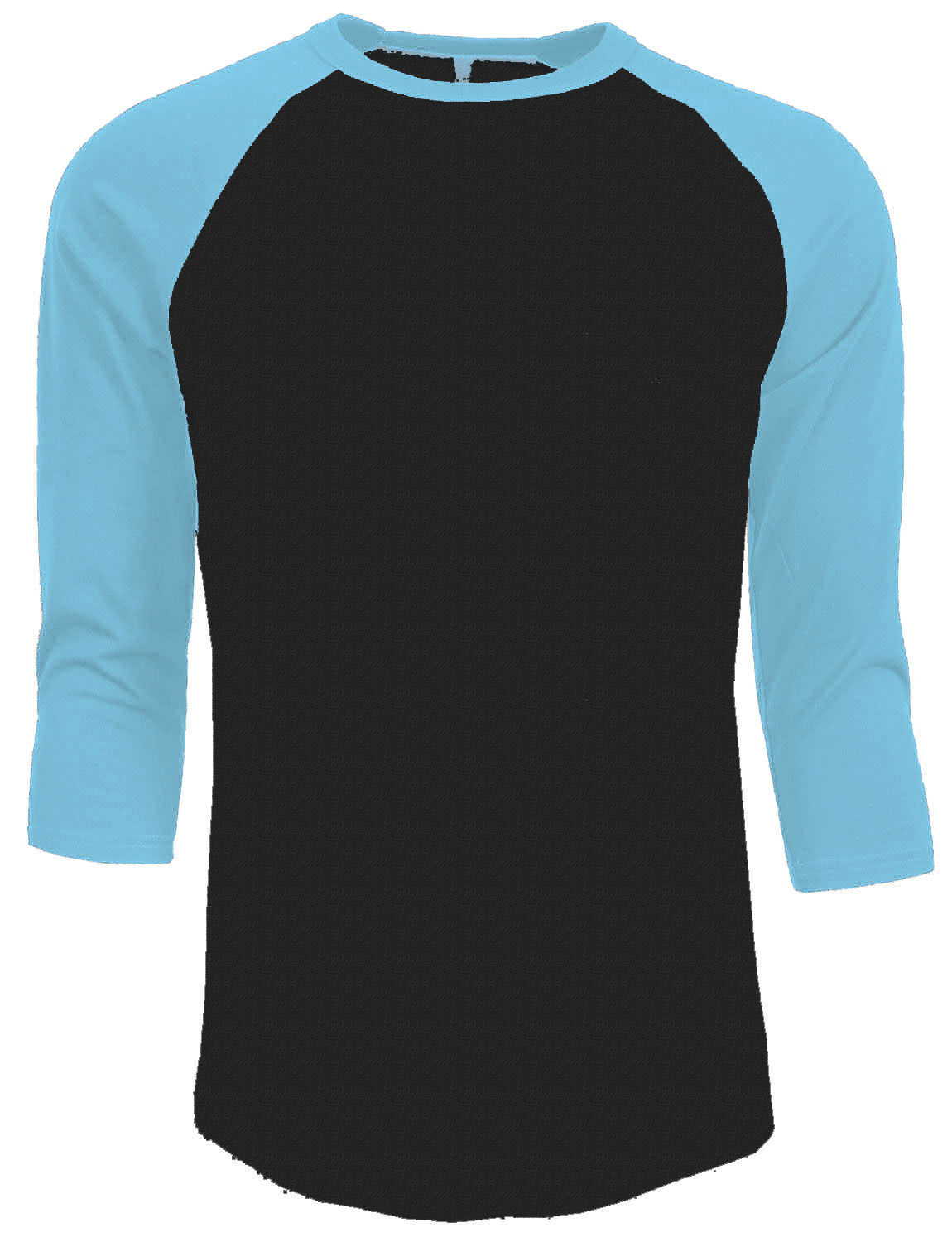 3/4 Sleeve Plain Baseball Raglan T-Shirt Tee Mens Jersey Black Light Blue 2XL