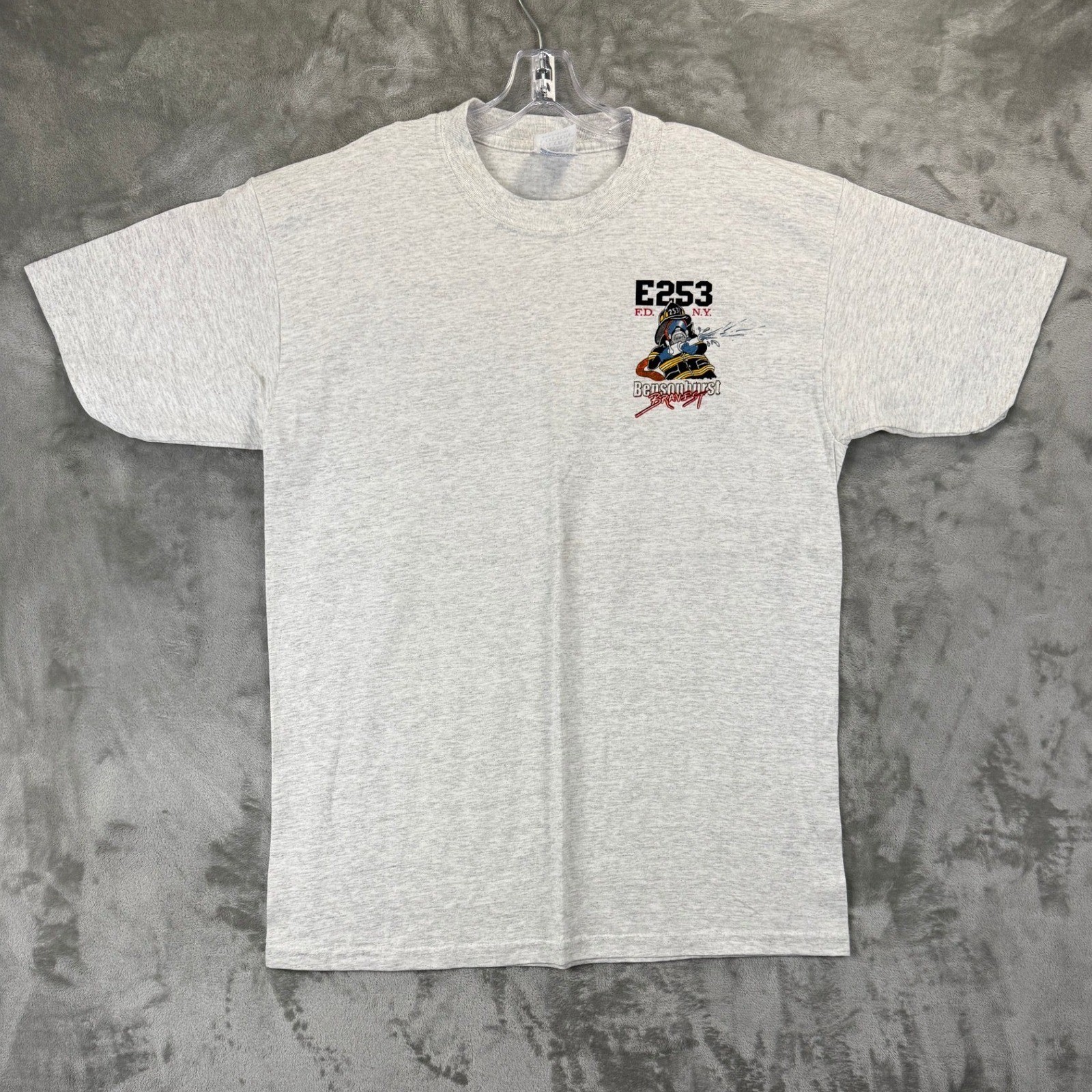 VTG Gildan FDNY Bensonhurst Bravest Engine 253 Mens L Gray Brooklyn Fire Dept
