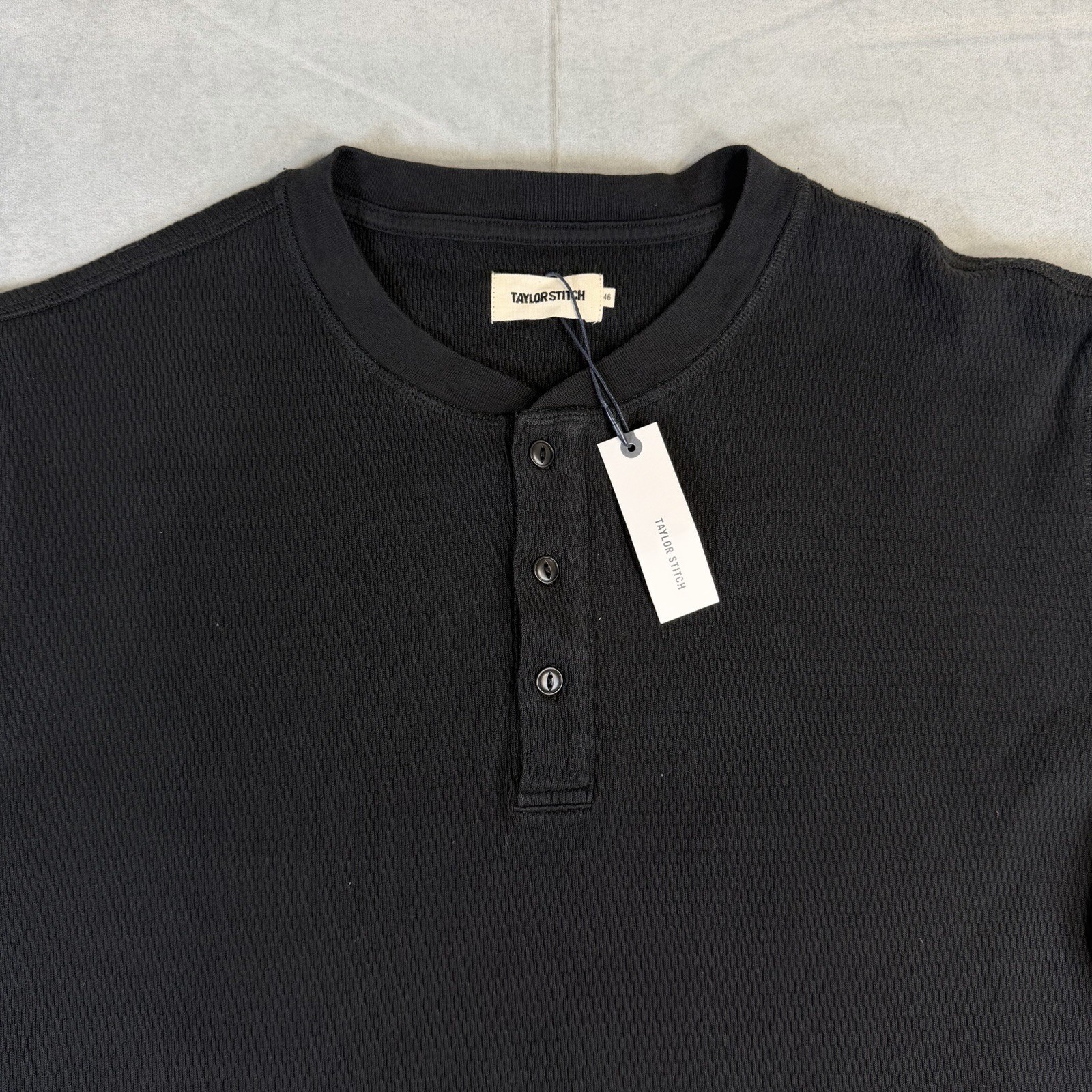 Taylor Stitch The Organic Cotton Waffle Henley Shirt Mens 46 2XL Faded Black NWT