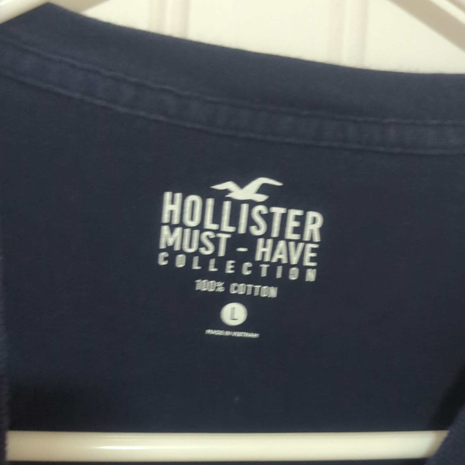 Hollister Navy Solid Cotton Knit Crew Neck Short Sleeve Logo Seagull Tee Mens L