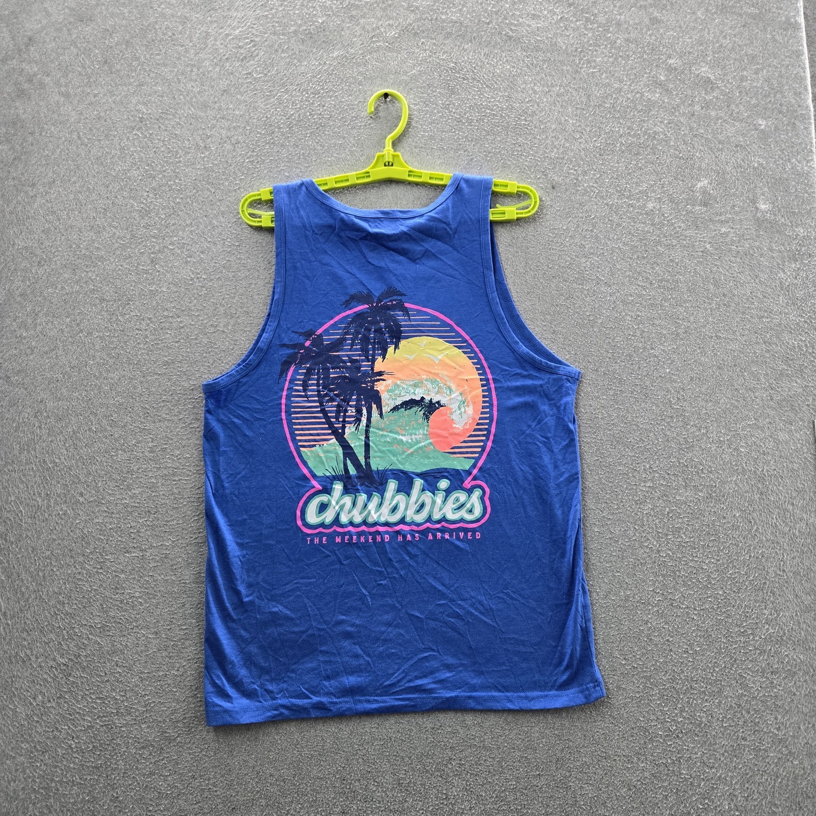 Chubbies Men Tank Top MEDIUM Blue Graphic Wave Palm The Giant NWT