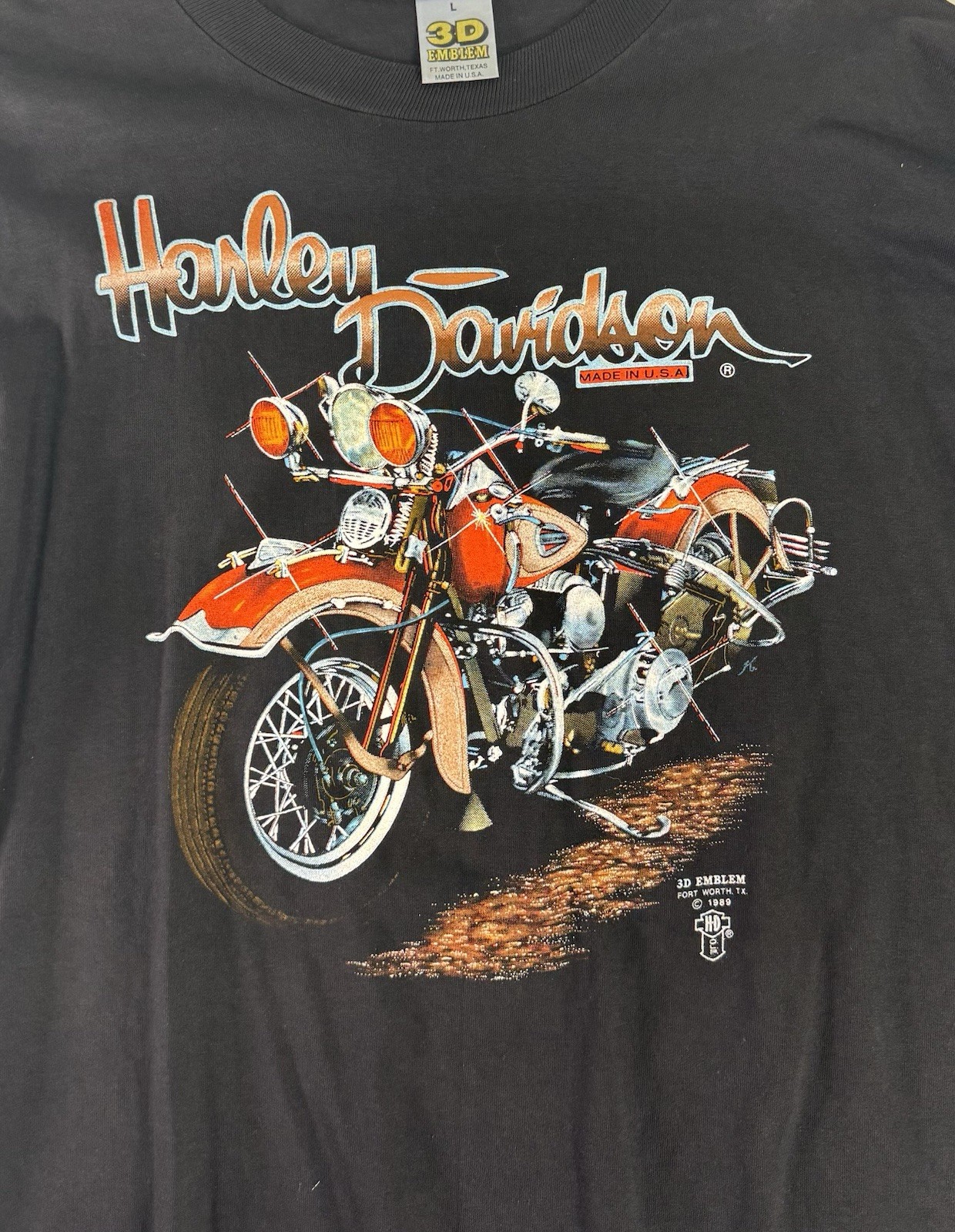 Vintage 1980s 3D Emblem Harley Davidson Reno 1989 Long Sleeve T Shirt Mens L