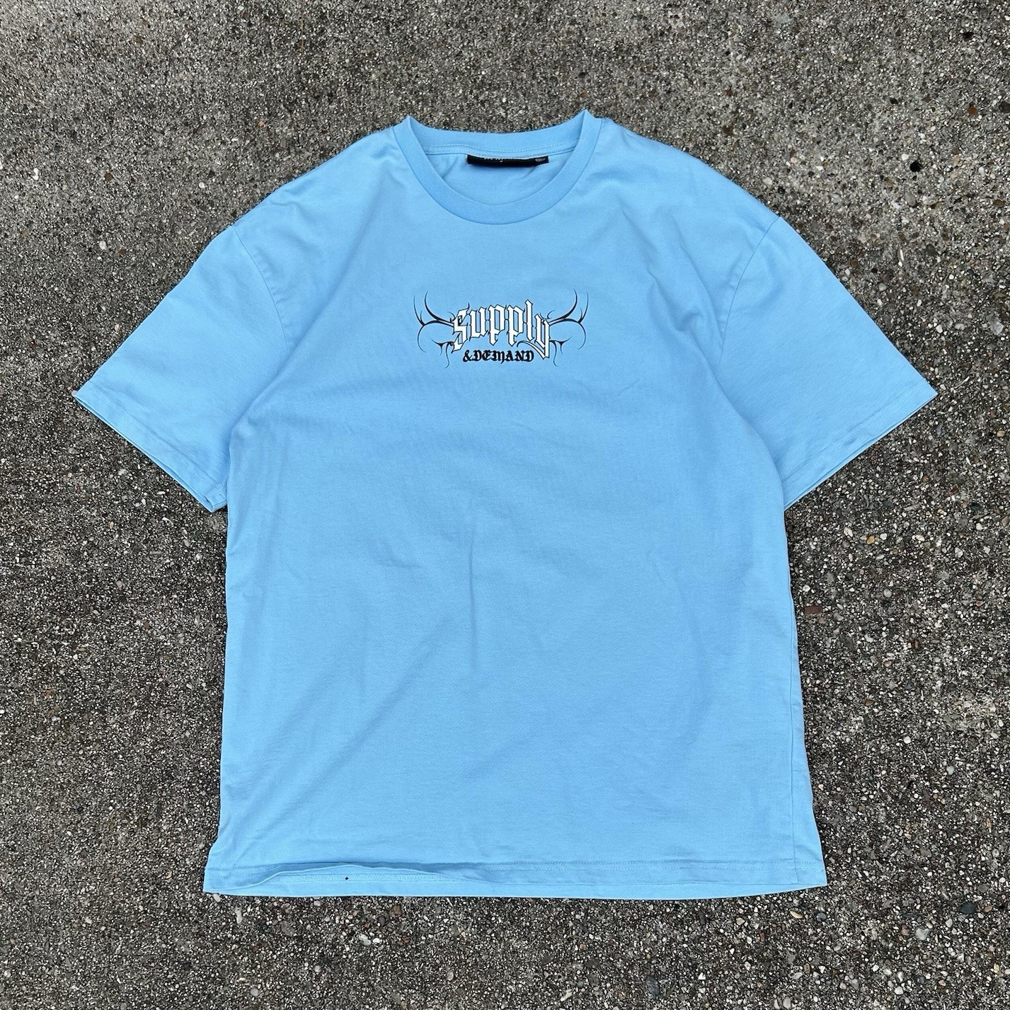 SUPPLY & DEMAND NYC GRAPHIC RHINESTONE STREETWEAR MEDIUM BABY LIGHT BLUE