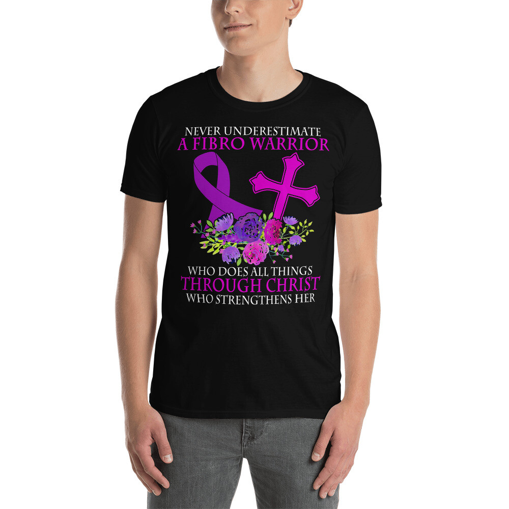 Never Underestimate A Fibro Warrior Purple Ribbon Fibromyalgia Awareness Shirt