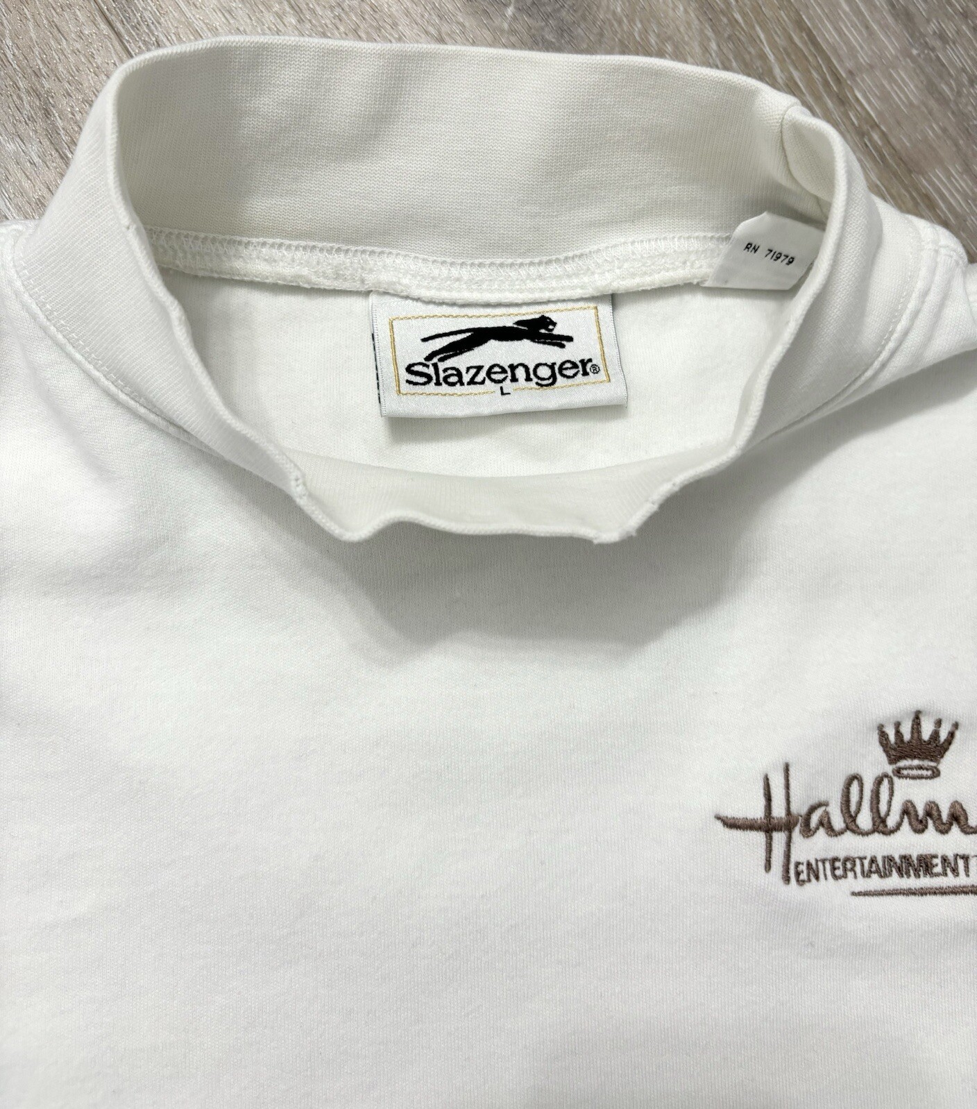 Vintage HALLMARK Long Sleeve Shirt Large Slazenger Cotton Spandex Mock Neck