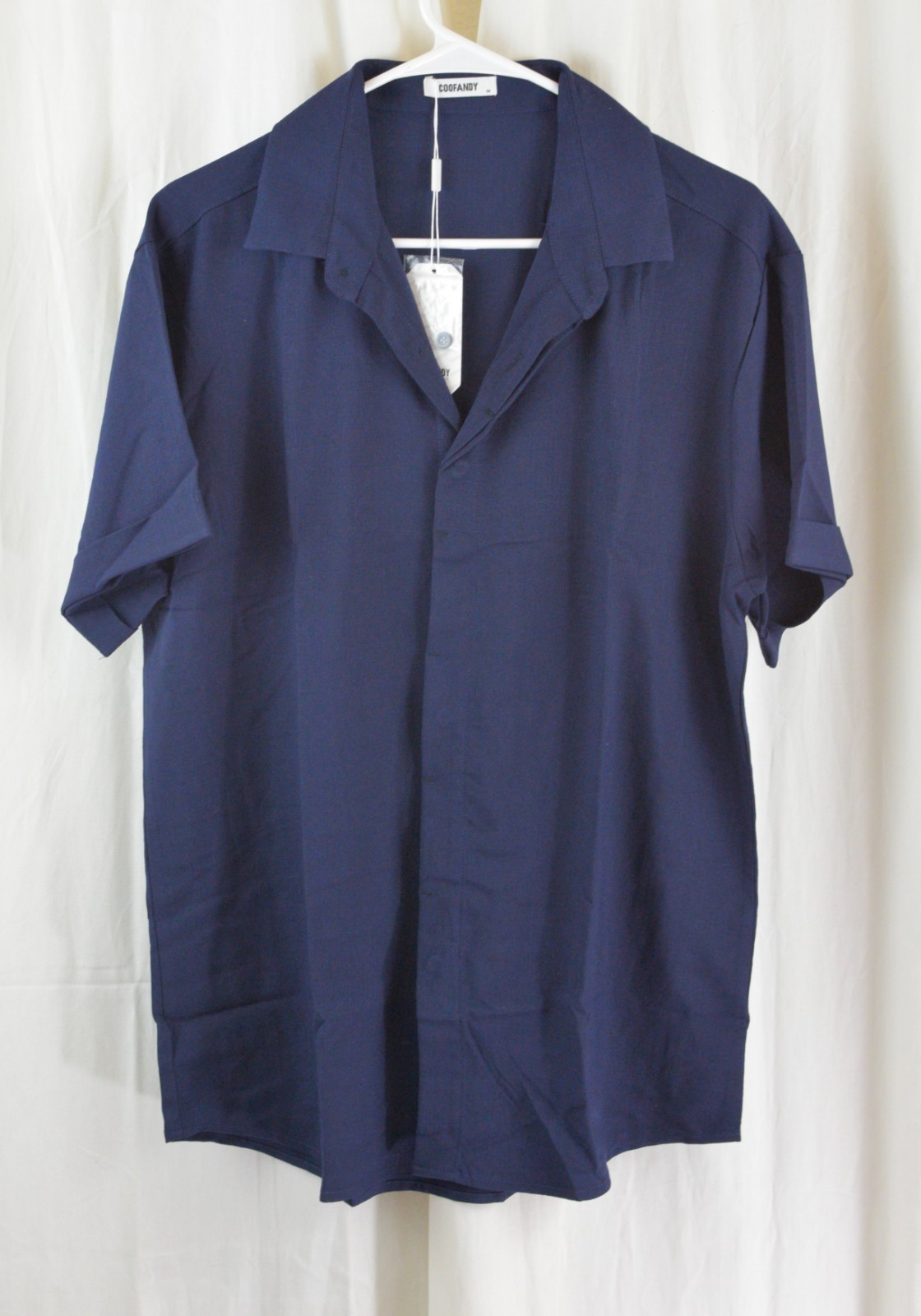 COOFANDY Men’s 2 Piece Summer Beach Outfit Texture Linen Navy Size Medium