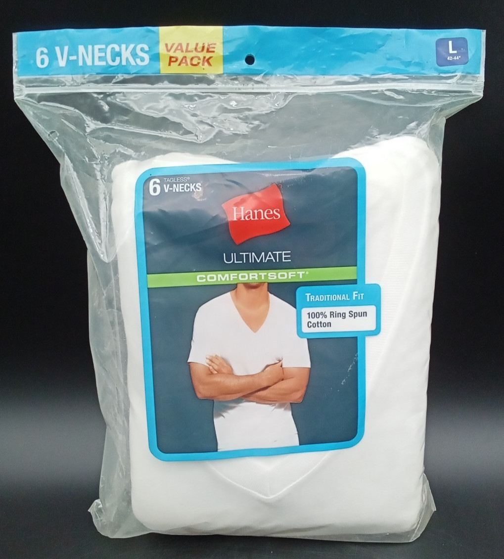 NOS Hanes ~ Ultimate Comfort Soft V Neck Tagless Shirts Mens Large 42″-44″