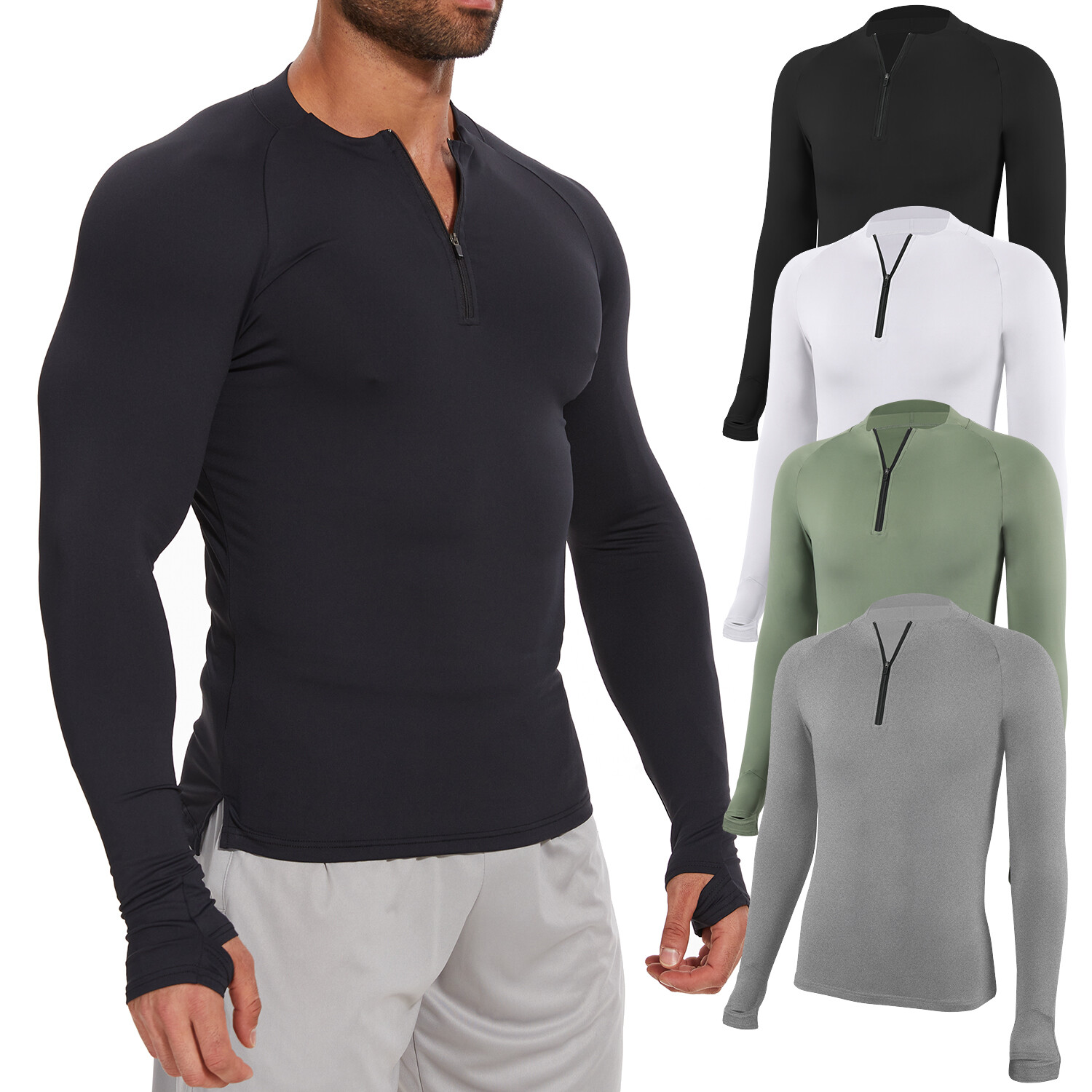 Men’s Quick-Dry Active Sport Top Shirts Quarter Zip Long Sleeve Running Outdoor