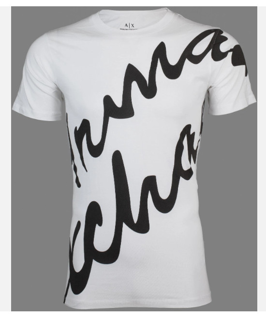 $50 ARMANI EXCHANGE White Black SCRIPT Short Sleeve Slim Fit Designer T-shirt