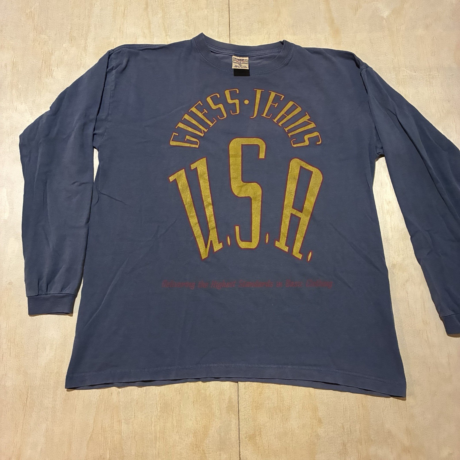 VTG 90s Guess Jeans USA Spellout Long Sleeve T-Shirt XL Navy Made in USA