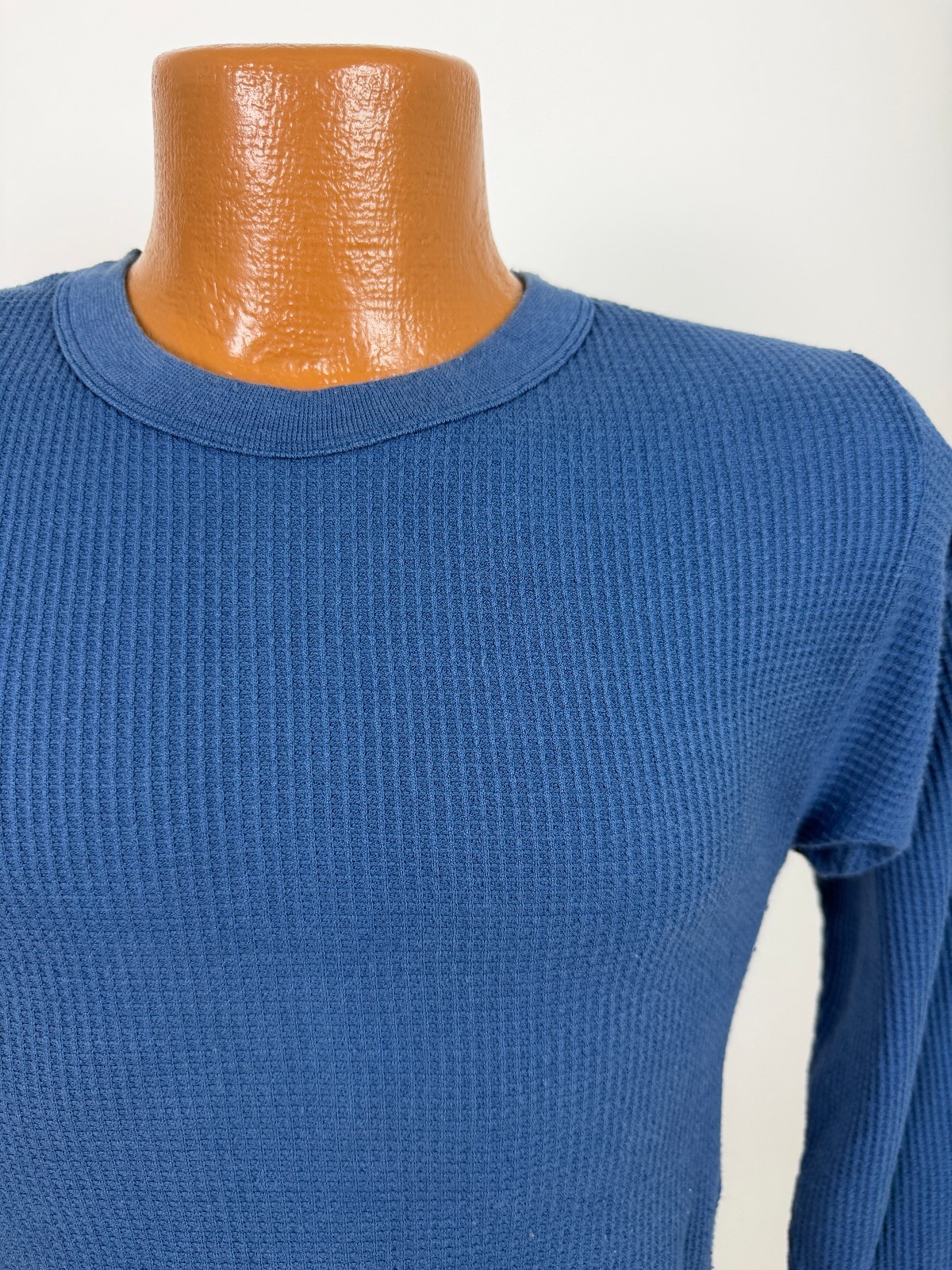 Vintage 80s Waffle-Knit Thermal Shirt Men Large Tight Stretch Outdoors Blue USA