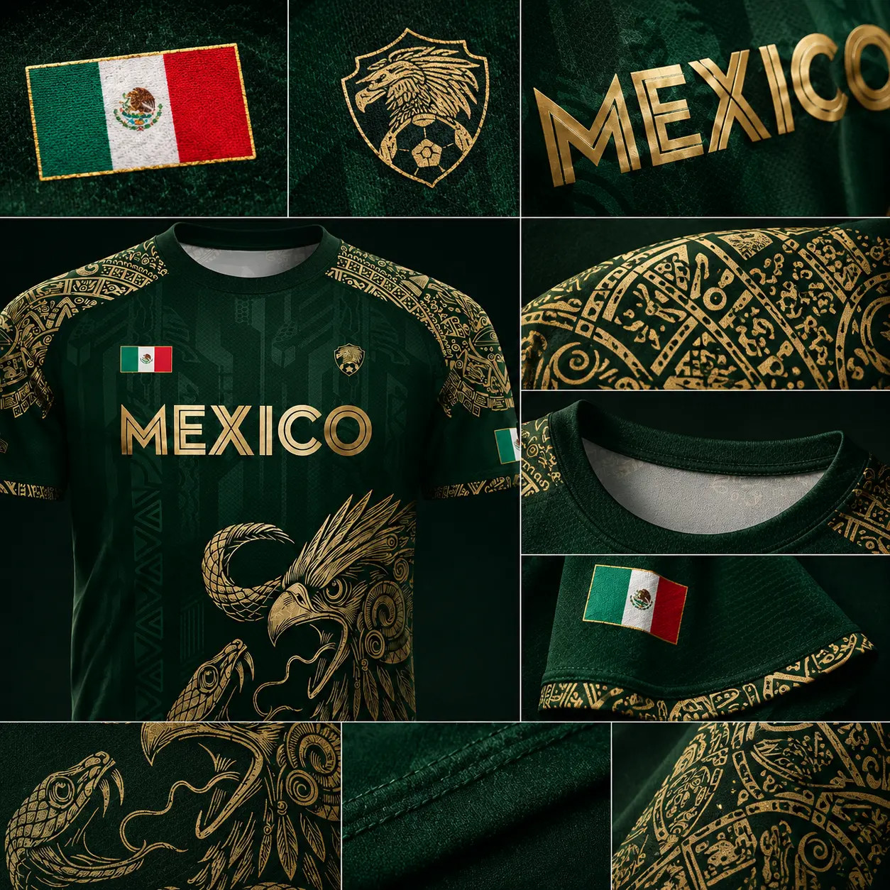 Unisex Mexico National Team Jersey Shirts – Aztec Eagle Snake Graphic Sports Tee