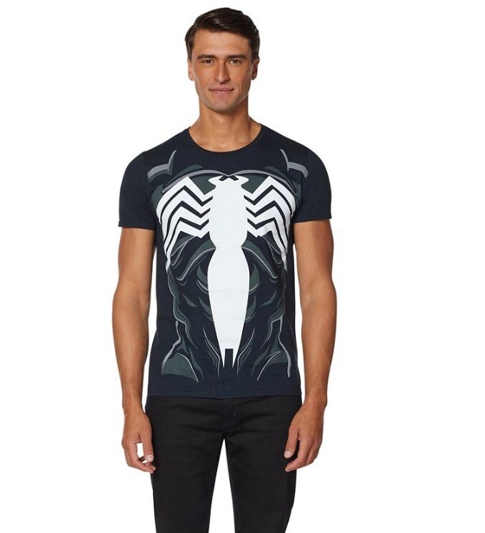 Marvel Short Sleeve Cotton Venom Costume T-Shirt Black Large Halloween