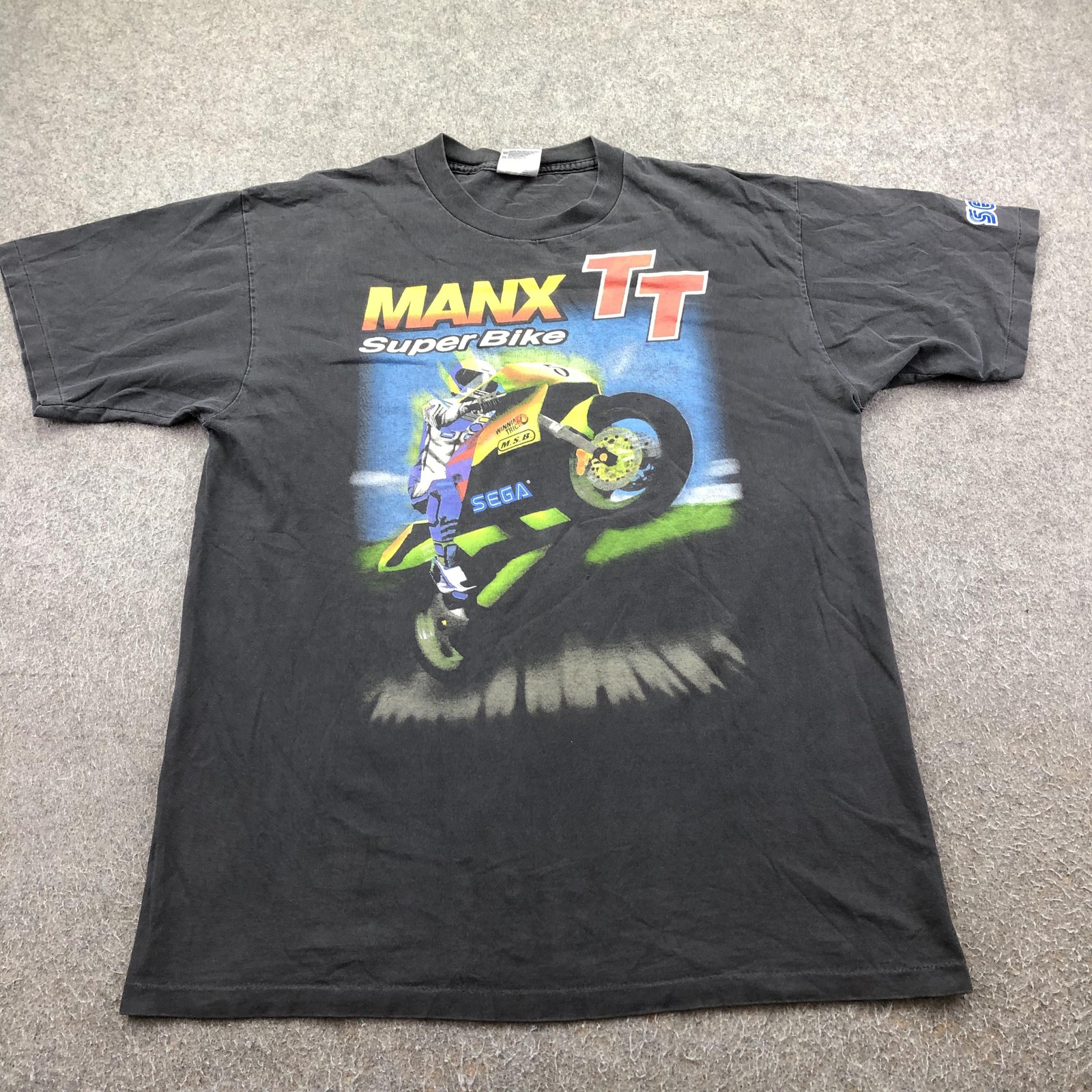 Vintage Manx TT Super Bike Shirt Mens Large Black Sega Oneita Isle Of Man 90s