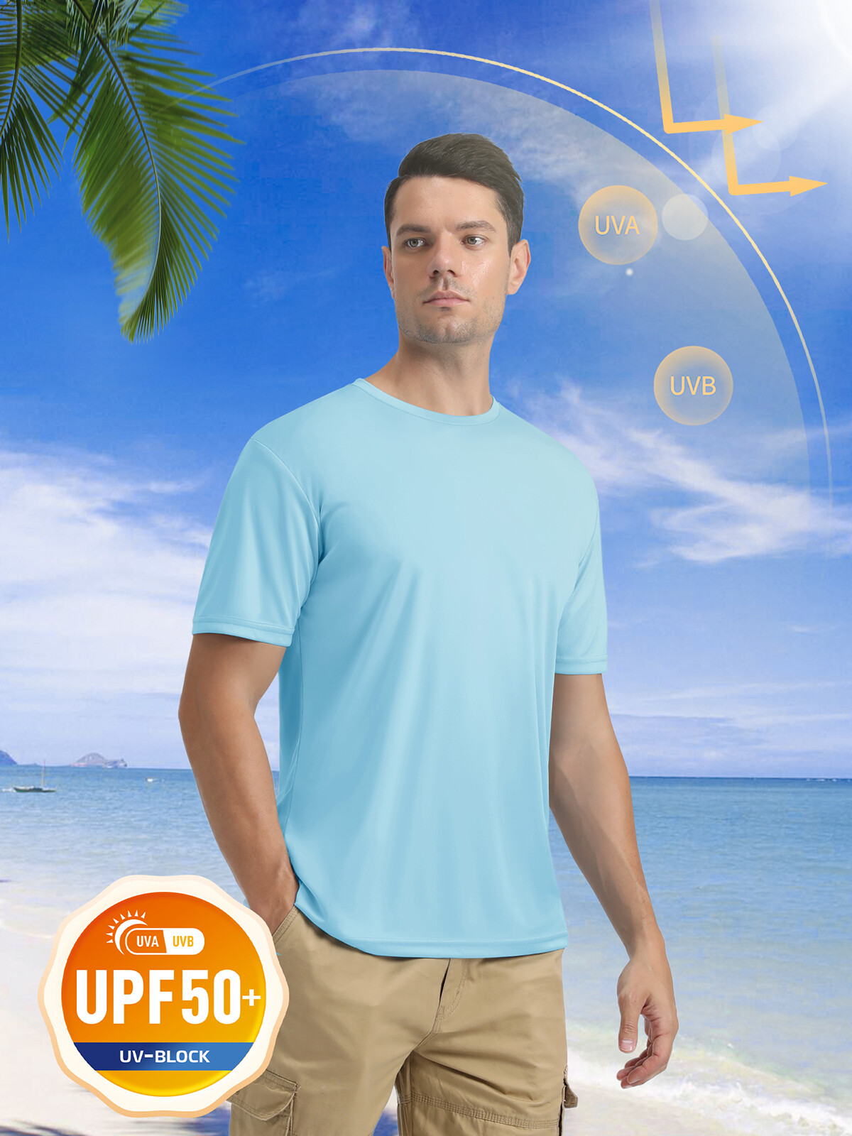 Men’s UPF50+ UV Shirts Short Sleeve Gym Quick Dry Shirts Sport Crew Neck Solid T