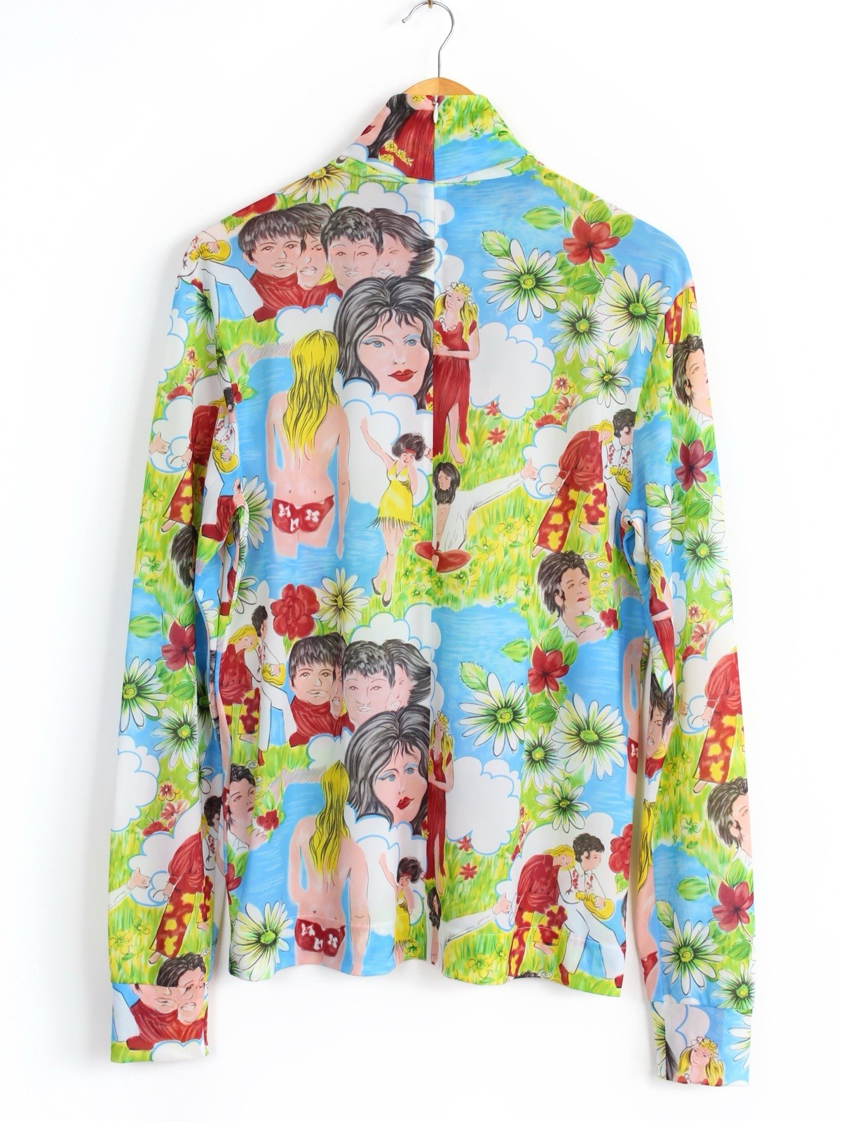 Prada Ss’19 Flashback Print Turtleneck Jersey Top LongSleeve, Size XL