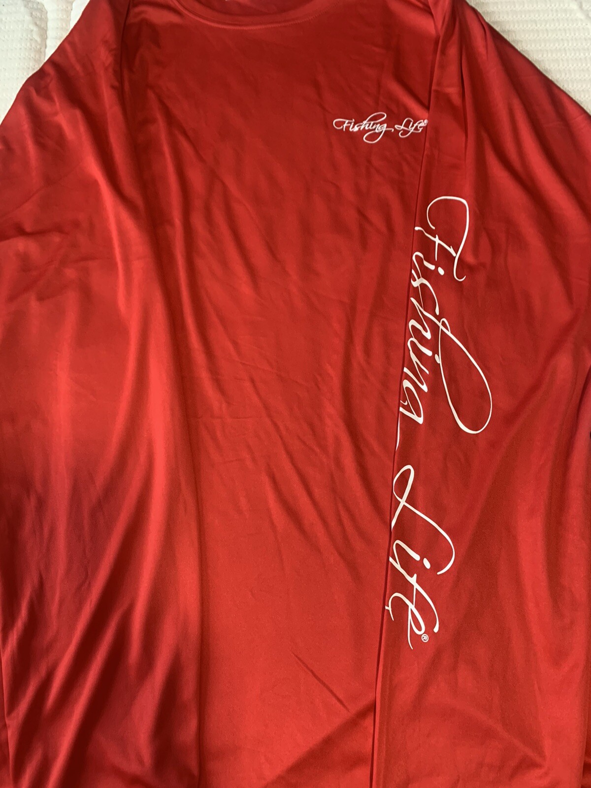 Fishing Life T-Shirt Men’s Long Sleeve Dri-Fit Fishing Boating Red 2XL Polyester