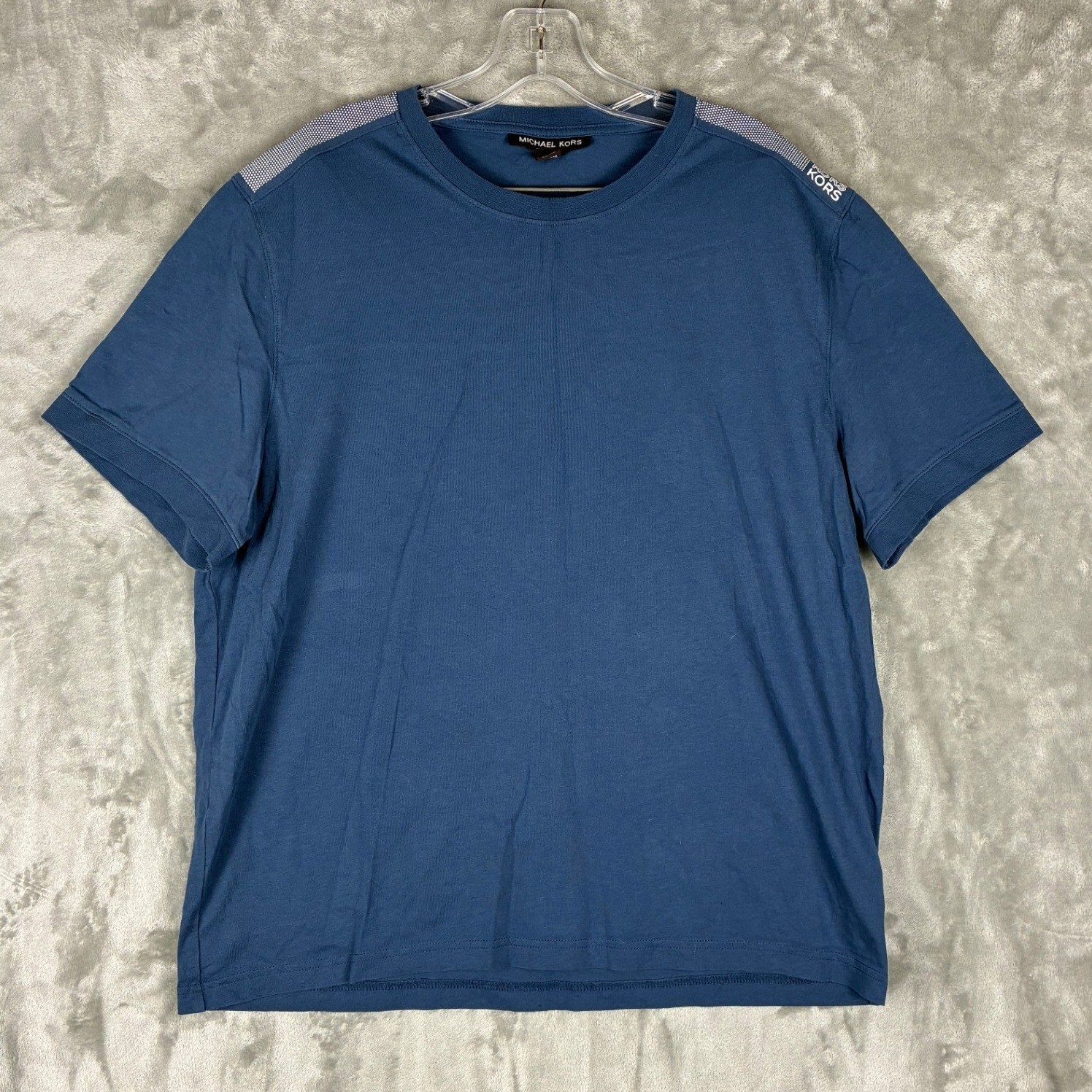Michael Kors Mens Blue Logo Tape Shoulder Short Sleeve T-Shirt Size L