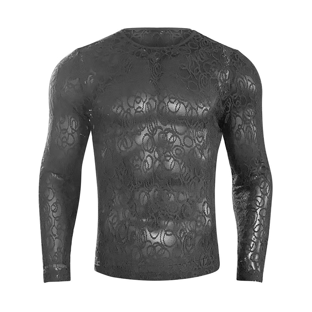For Layering Men Mesh Tee Hollow Out Top High Street Style Mesh Fabric Loose Fit