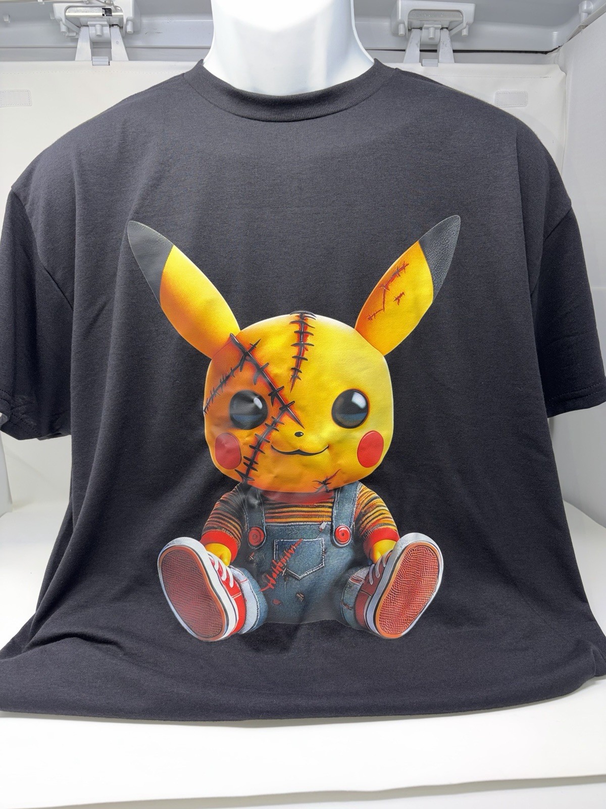 Pikachu Chucky Horror Graphic Tee Black Mens Sz L Pokemon Inspired Streetwear