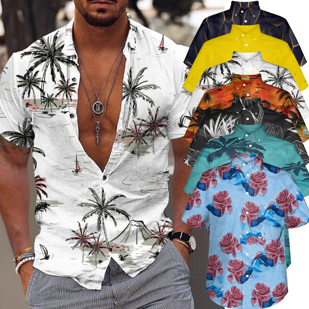 Hawaiian Shirts Men Tropic Summer Casual Beach Button Down Cruise Holiday Party