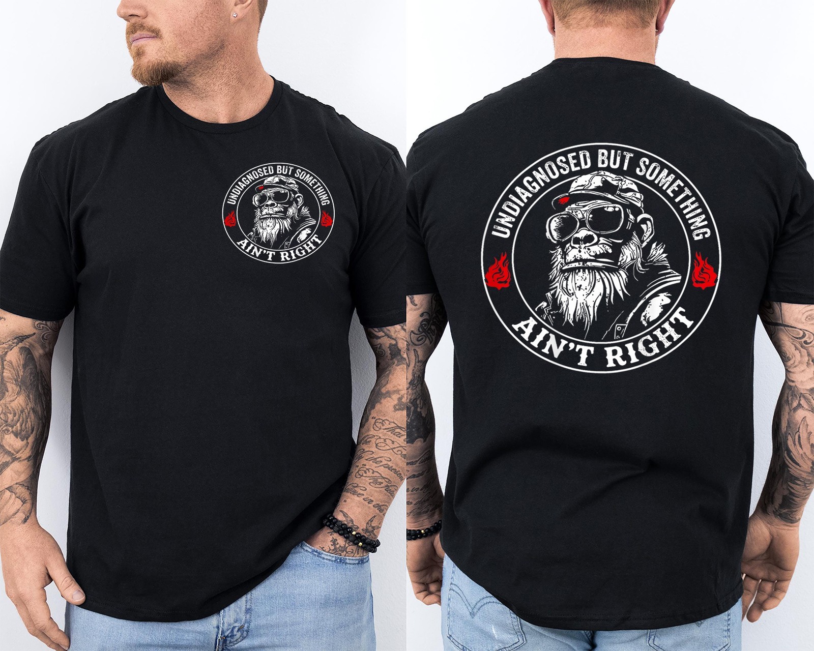 Undiagnosed But Something Ain’t Right Funny Monkey Saying Front & Back T-Shirt