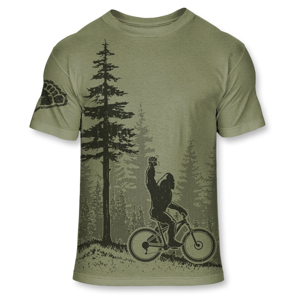 Men’s Bigfoot Mountain Bike T Shirt Funny Sasquatch MT Bike Tee – F008