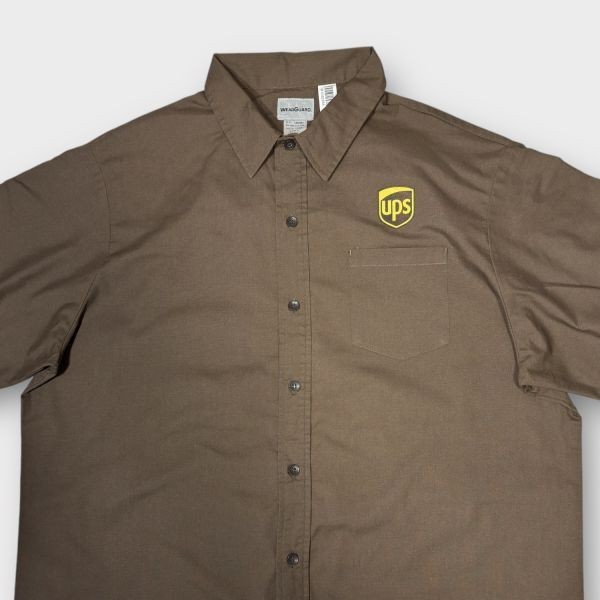 WEARGUARD UPS Logo Short Sleeve Work Shirt Brown L Uniform USA Vintage Used