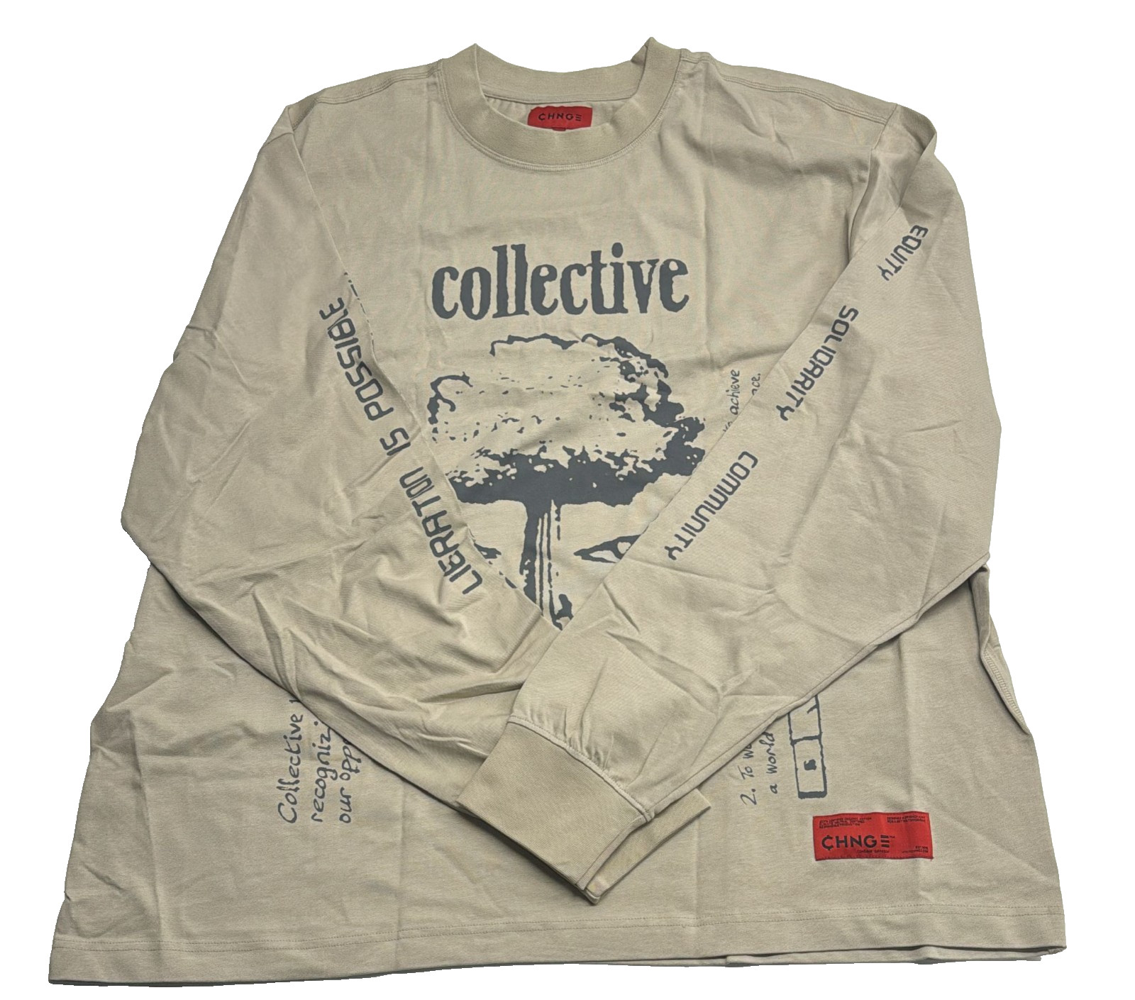 CHNGE Men’s Collective Liberation Cuff Crew Long Sleeve Casual T-Shirt Khaki, XS
