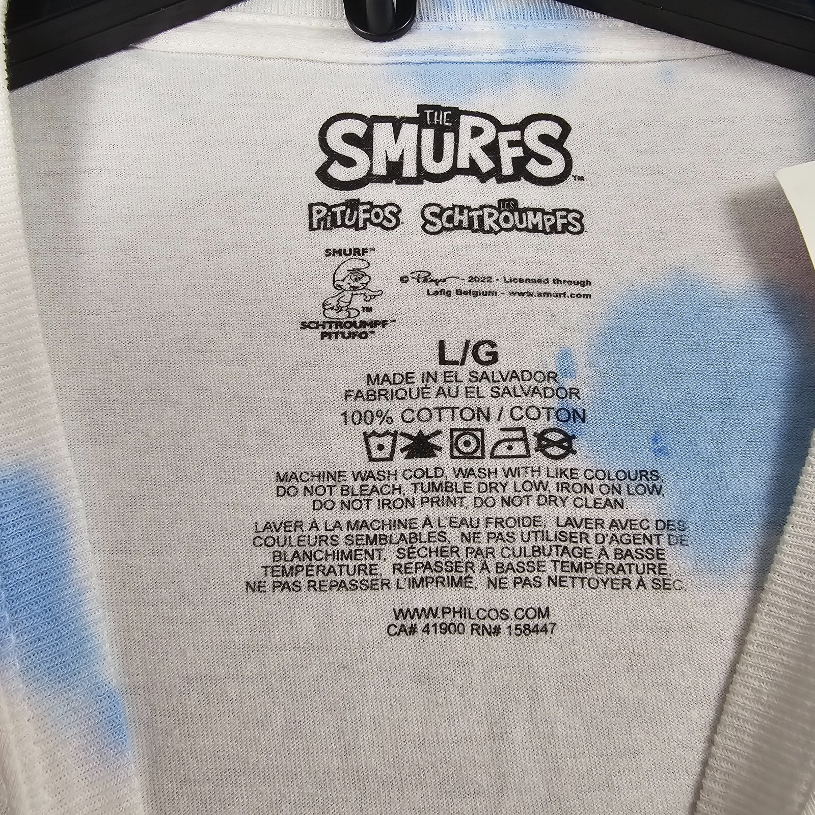 Smurfs Tie Dye Shirt Mens Large L Blue White Retro Mushroom Cartoon Casual NWT