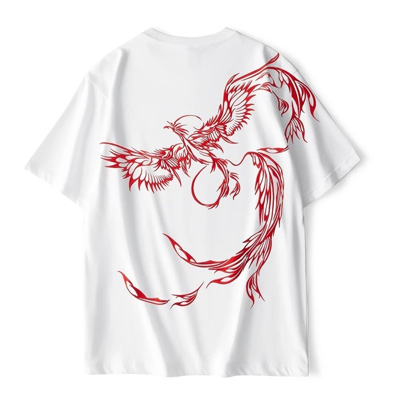 Men’s Premium Phoenix Embroidery Cotton T-Shirt Slim Fit Short Sleeve Tee