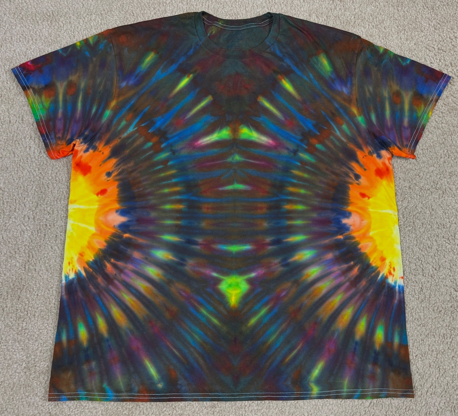 Handmade Ice Tie Dye T-Shirt 2XL Mens Womens Soft Cotton Side Fanfold