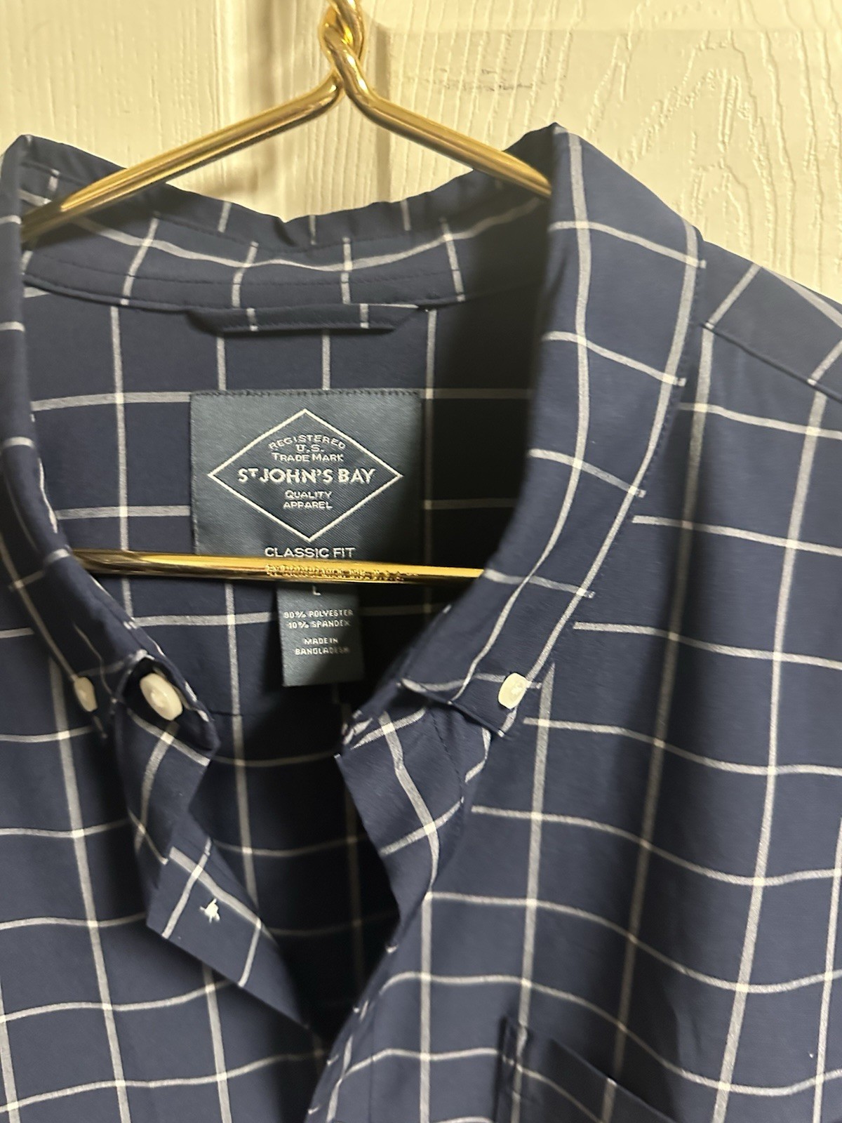 St. John’s Bay Button Up Shirt CLASSIC Easy Care Blue Plaid Quick Dry Large 46w