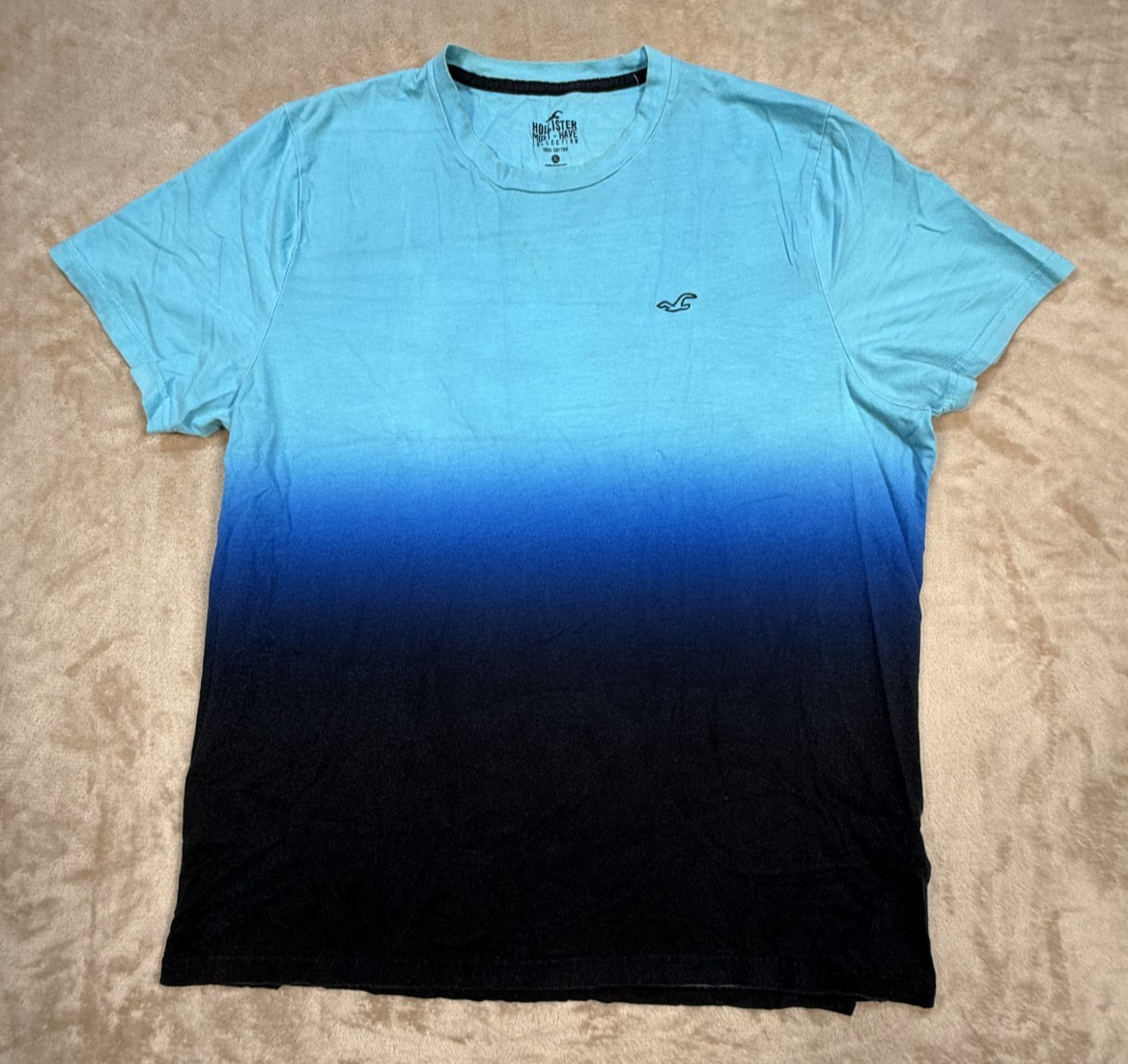 Hollister Mens XL Blue Black Ombre Dip Dye Cotton T-Shirt Must-Have Collection
