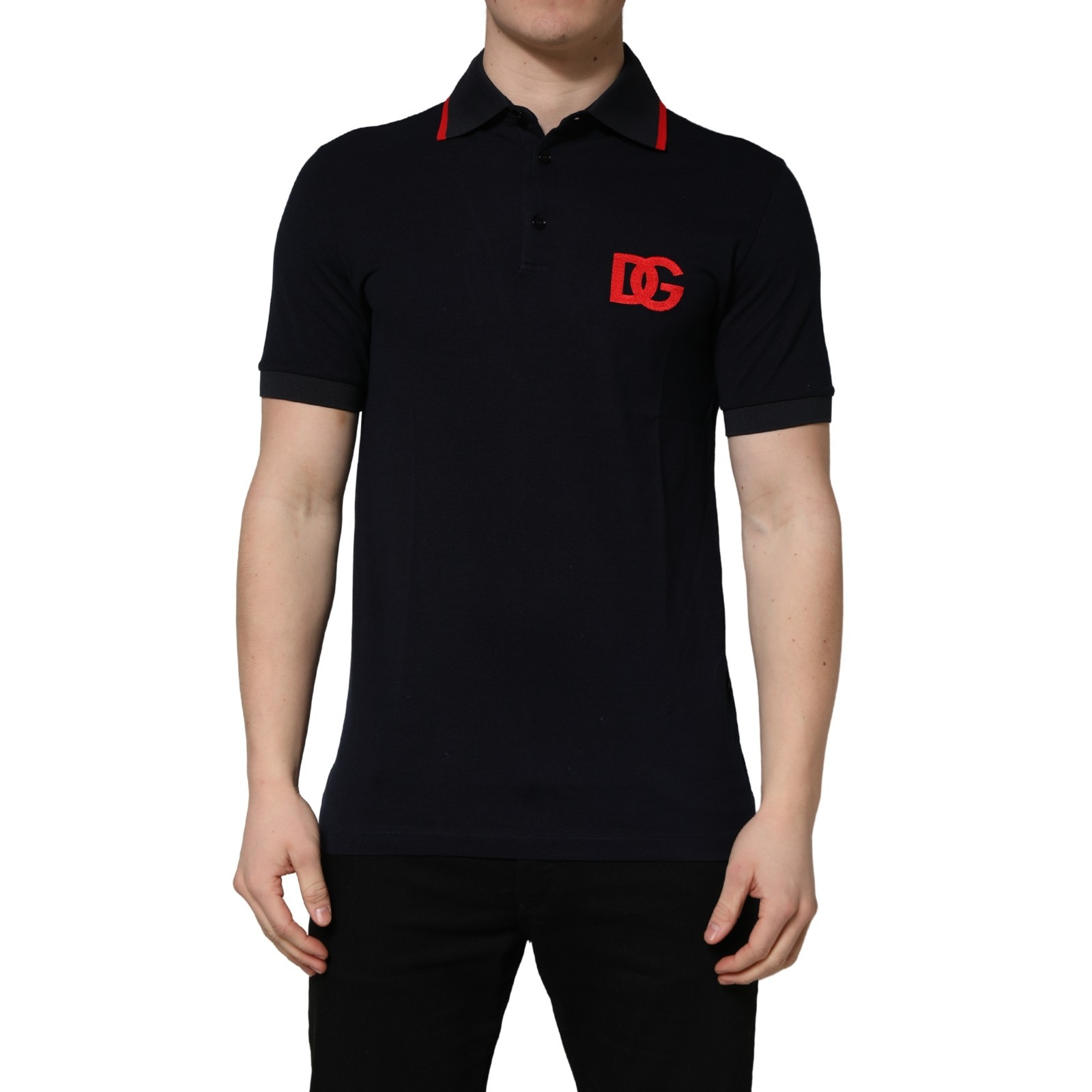 DOLCE & GABBANA T-shirt Black DG Logo Print Short Sleeve Polo IT48/US38/M 600usd