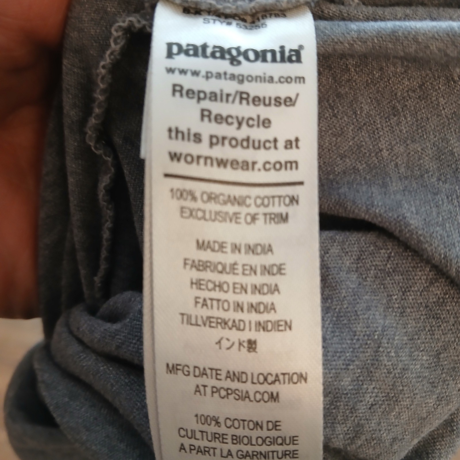 Patagonia Pocket T-Shirt Mens Extra Large Gray Organic Cotton Short Sleeve 53255
