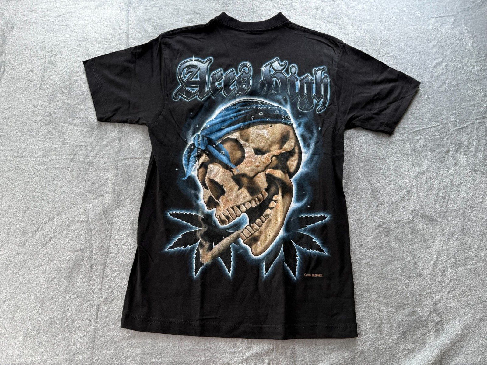 Vintage U-Top T-Shirt Men’s Medium Black Aces High Weed Skull Graphic Print Logo
