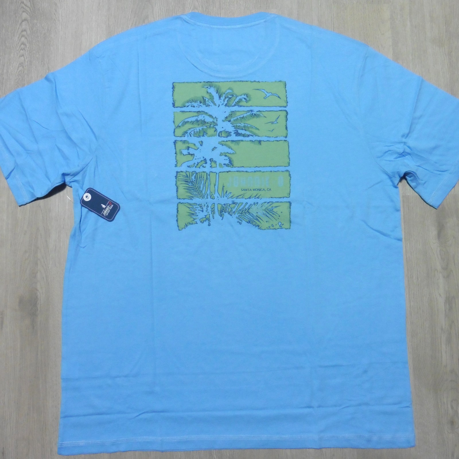 JOHNNIE O Mens L LARGE T SHIRT MALIBLU PALM PARADISE GOLF AQUA DALE 2.0 TEE